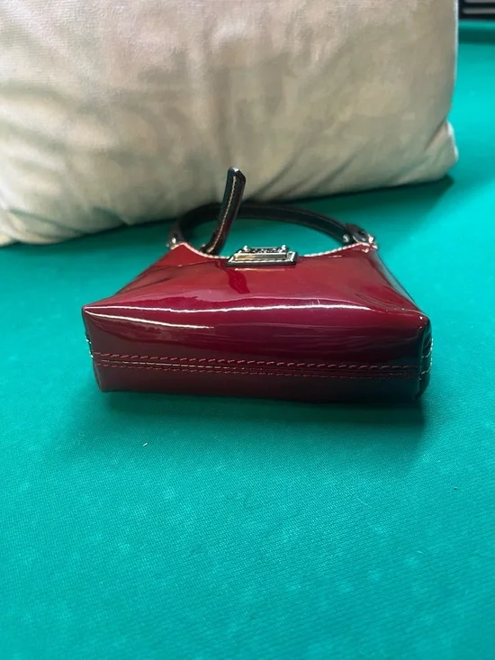 Dooney & Bourke Red Patent Leather Mini Hobo Bag | White Contrast Stitch EUC - Picture 5 of 8